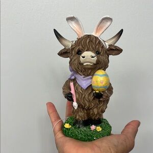 Easter Highland Cow Figurine with Bunny Ears